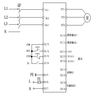 CMC-MX內(nèi)置旁路軟起動器基本接線原理圖、三角形內(nèi)接連接圖和典型應(yīng)用接線圖(圖1)